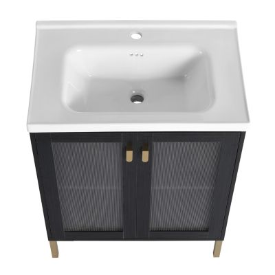 Streamdale Rustic Freestanding Vanity with Modern Acrylic Doors and Ceramic Basin
