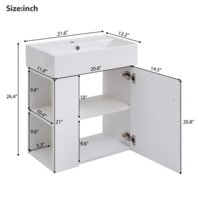 Modern 21.6" White Bathroom Vanity with Left Side Storage
