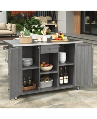 Outdoor Kitchen Island - Fir Wood, Stainless Top