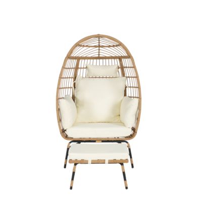 Oversized Wicker Egg Chair with Ottoman
