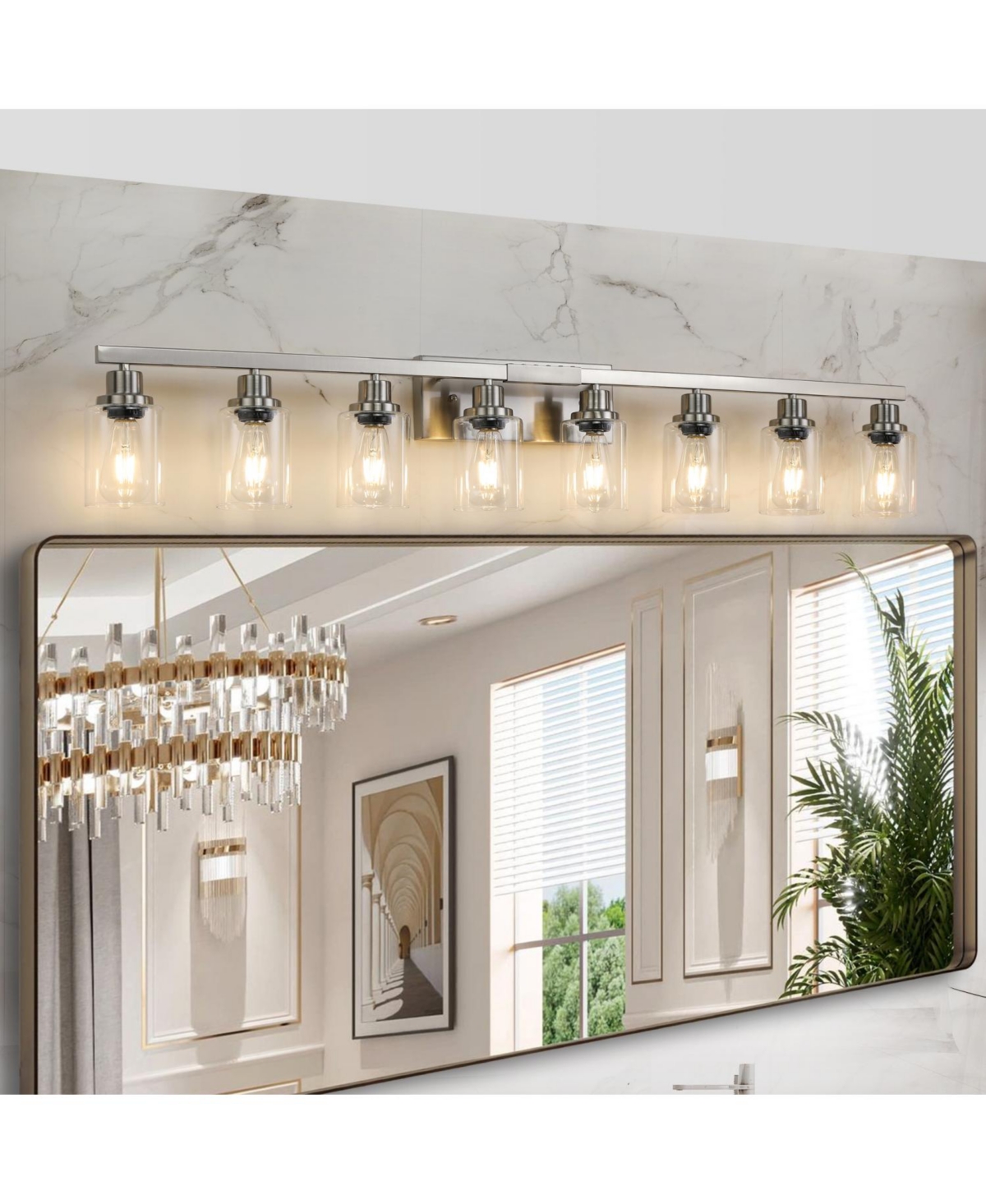 Streamdale Modern 8-Light Brushed Nickel Vanity Light with Clear Glass