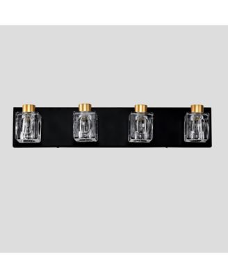 4-Light Black and Gold Vanity Light Fixture with Crystal Shade