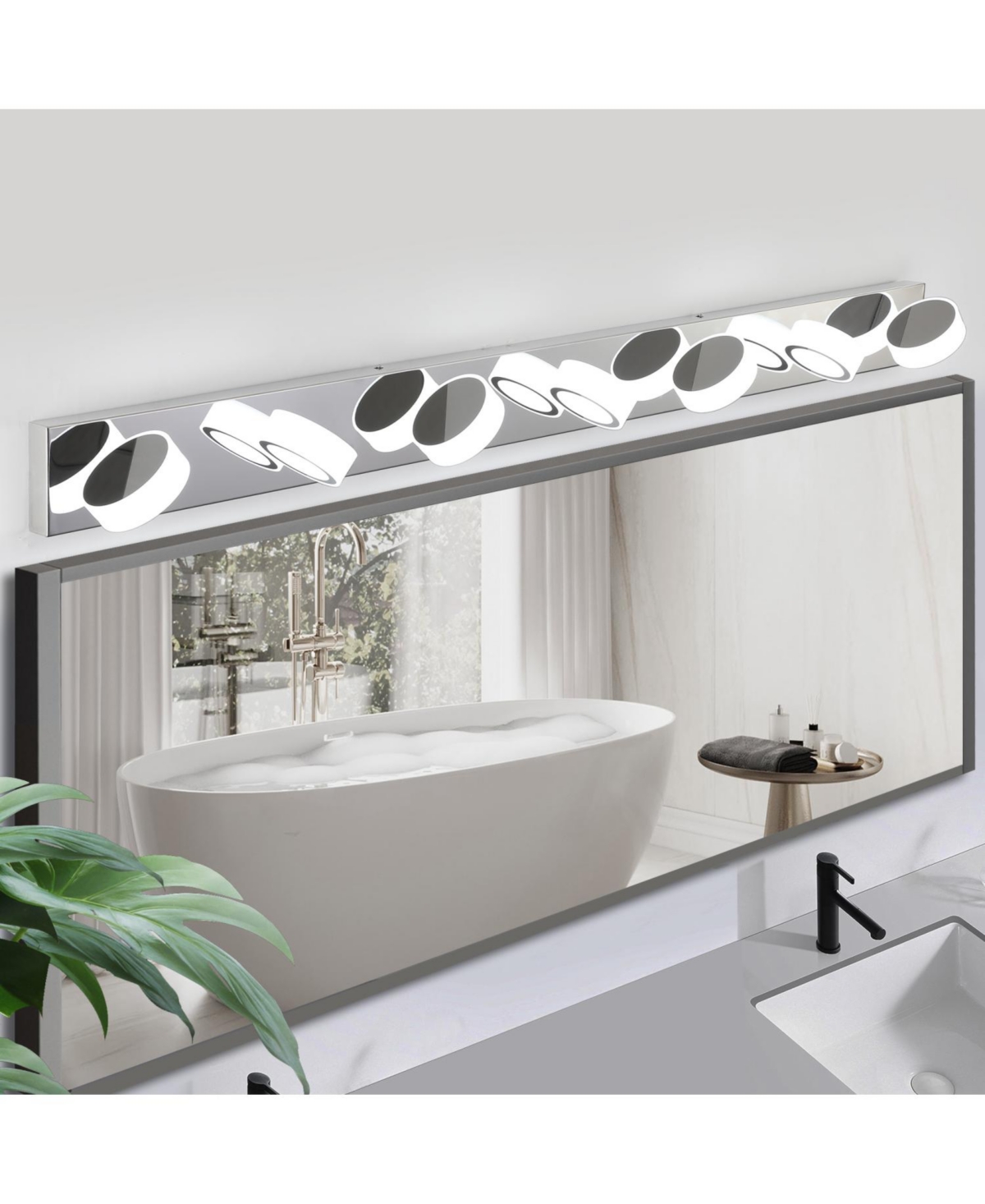 Streamdale Furniture Modern 7-Light Led Vanity Light - Chrome with Acrylic Shades - Dimmable, 52.2" Length