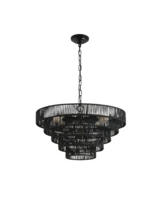 Rustic 5-Tier Hemp Rope Chandelier with 8 Sockets Hardwired Pendant Fixture