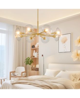 Gold 8-Light Clear Shade Mid-Century Modern Fixture Sputnik Chandelier