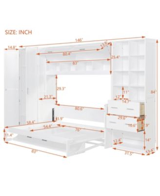 Full Size Murphy Bed Wall Bed with Closet Drawers and Shelves