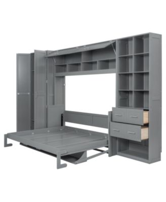 Queen Size Murphy Bed Wall Bed with Closet Drawers and Shelves