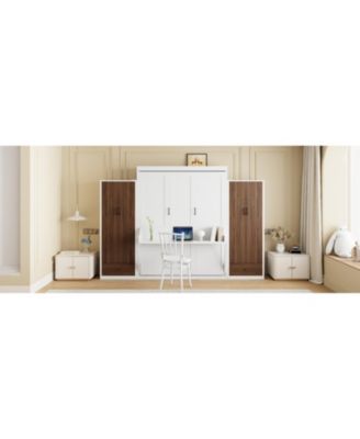 Full Size Murphy Bed Wall Bed with Closet Drawers and Table