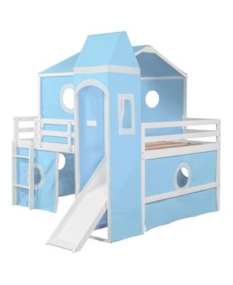 Full Size Loft Bed with Slide Tent and Tower