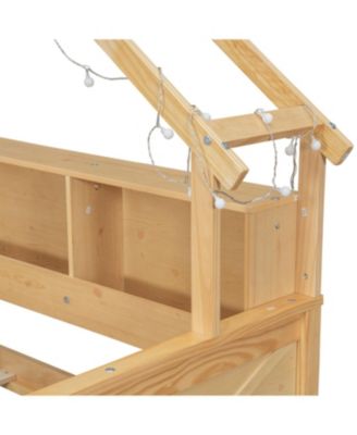 Wood Full House Platform Bed with LED & Storage