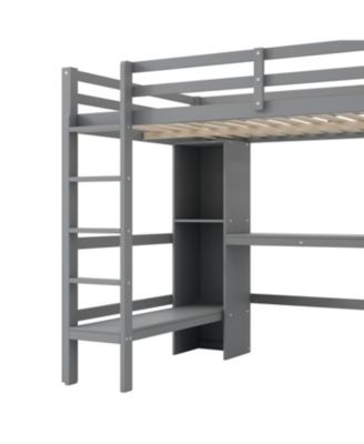 Full Size Wood Loft Bed with Multifunction Shelves and Under-bed Desk Bed