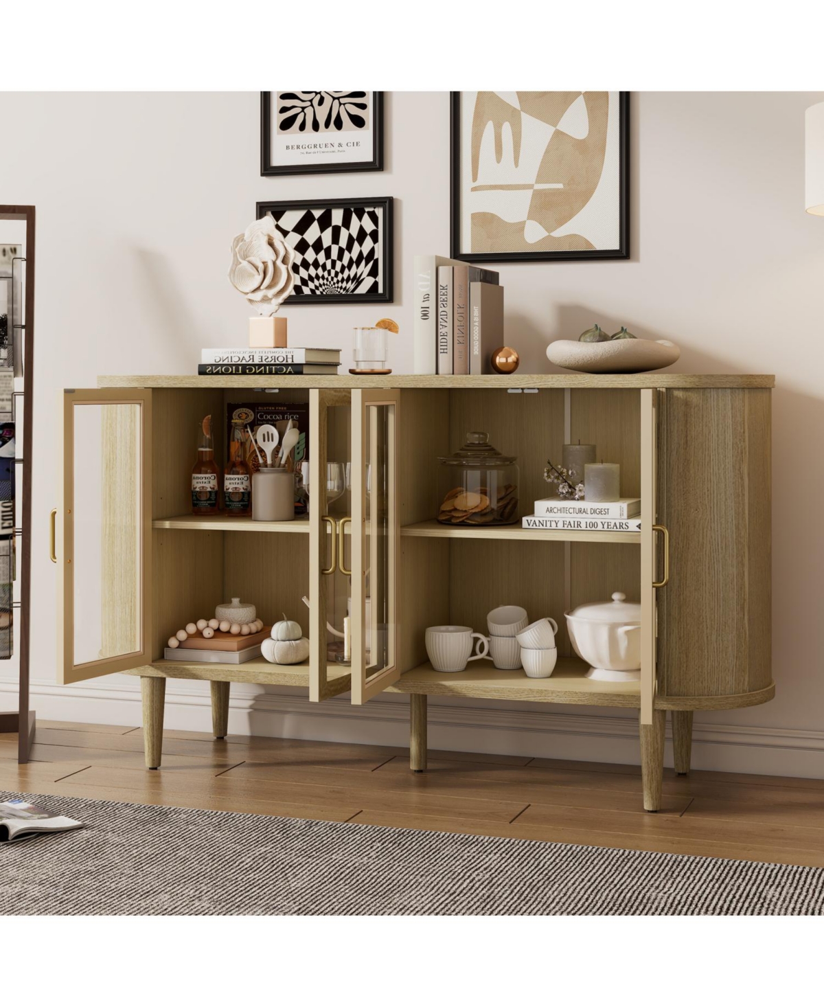 Streamdale Furniture Farmhouse Sideboard Cabinet with Glass Doors
