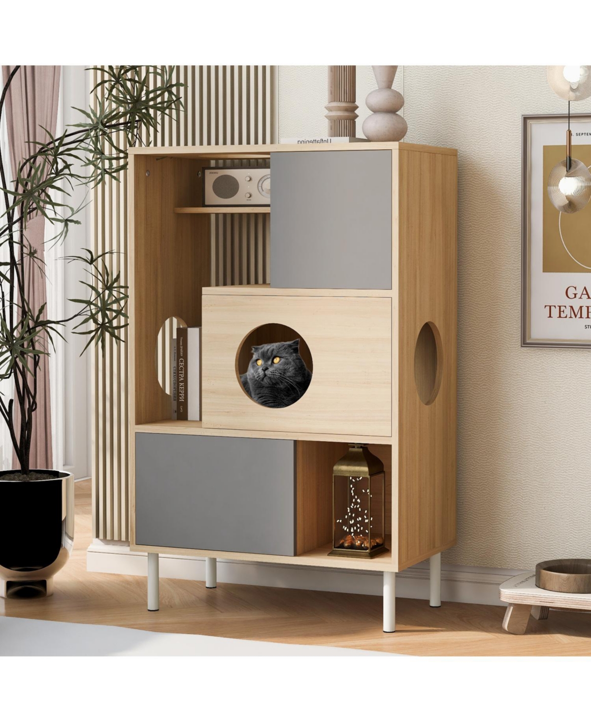 Streamdale Furniture Modern cat Bookcase Cat tree shelves with Storage