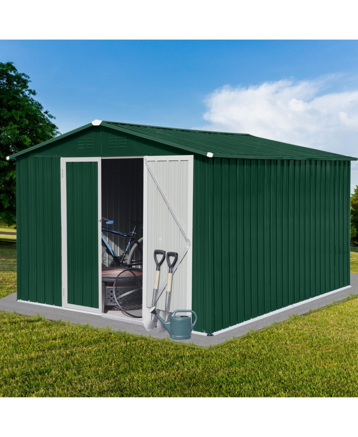 Streamdale Furniture Metal garden sheds 10ftx8ft outdoor storage sheds Green + White