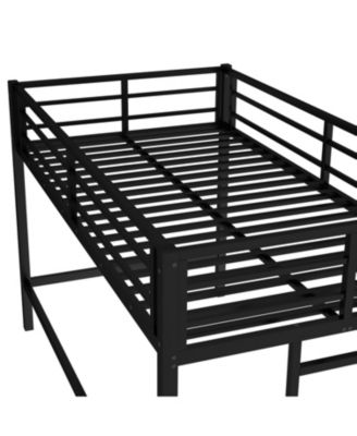 Twin Metal Loft Bed with Ladder & Guardrails - Black