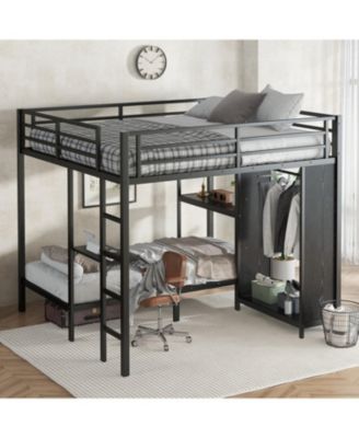 King/Twin XL Bunk Bed with Wardrobe & Desk - Black