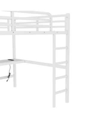 Queen Size Loft Bed with Power & LED - White