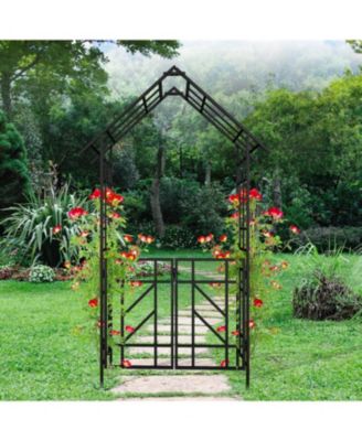 Metal Garden Arch with Gate Black