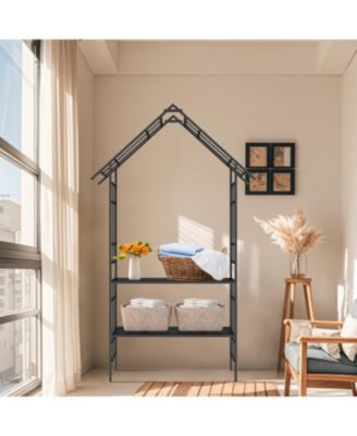 Metal Garden Arch Bench Flower Stand Climbing Plants Support Black