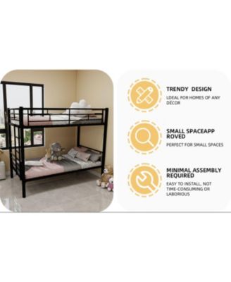 Twin Over Twin Metal Bunk Bed with Ladders & Guardrail