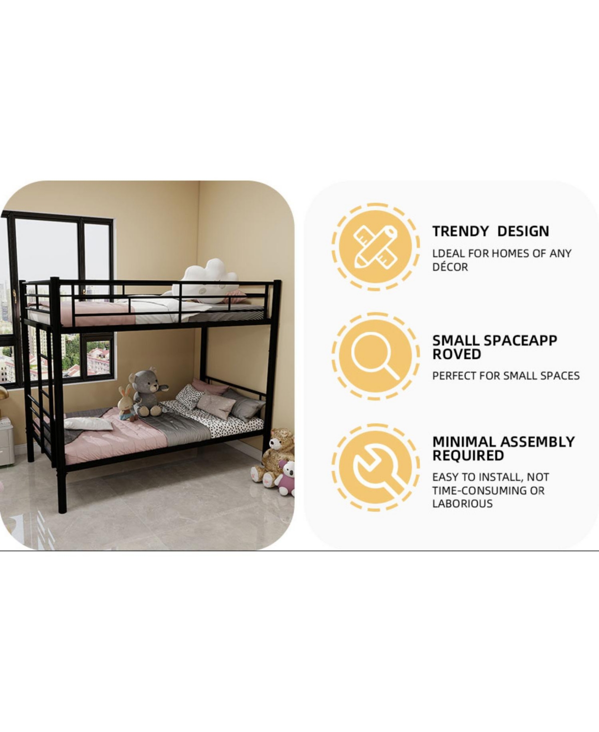 Streamdale Furniture Twin Over Twin Metal Bunk Bed with Ladders & Guardrail