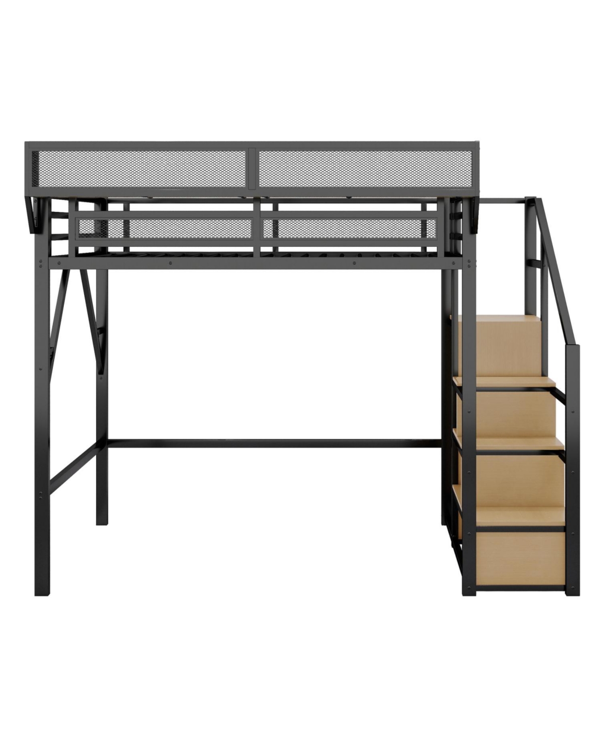 Streamdale Furniture Metal Full Loft Bed with Stairs & Storage - Black