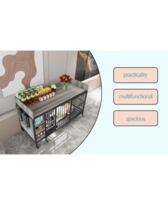 Large Pet Cage w/ Storage & Stainless Steel Bowls (Black/Gray)