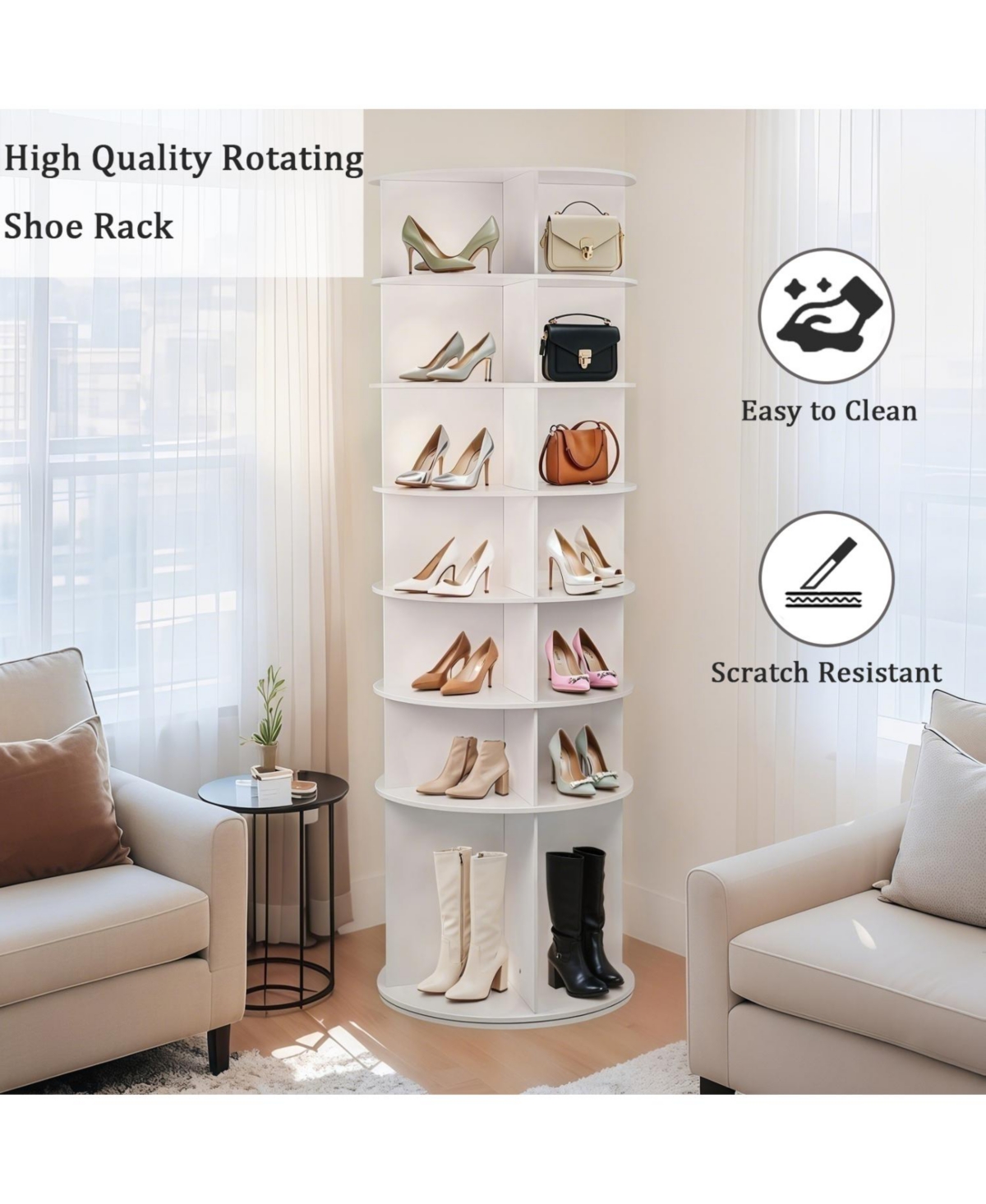 Streamdale Furniture 7-Tier Rotating Shoe Rack Tower - 28 Pairs (White)