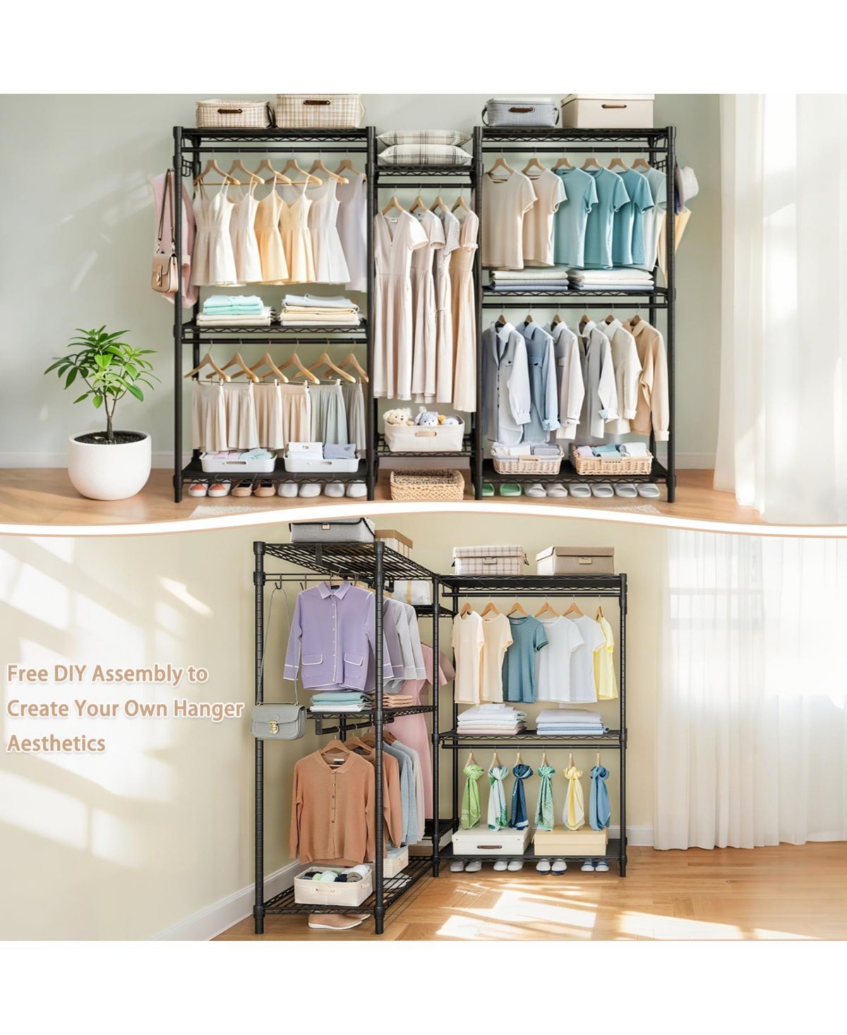 Streamdale Furniture Heavy Duty Adjustable Garment Rack with Shelves & Rails - Black