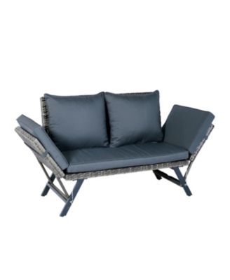 Wicker Foldable Patio Bench with Cushion