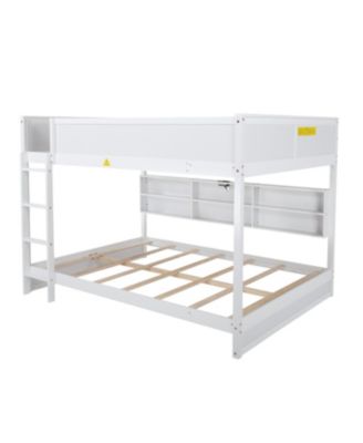 Queen Over Queen Bunk Bed with Storage Charging White