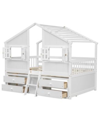 Loft Bed with Roof Windows & Storage - White