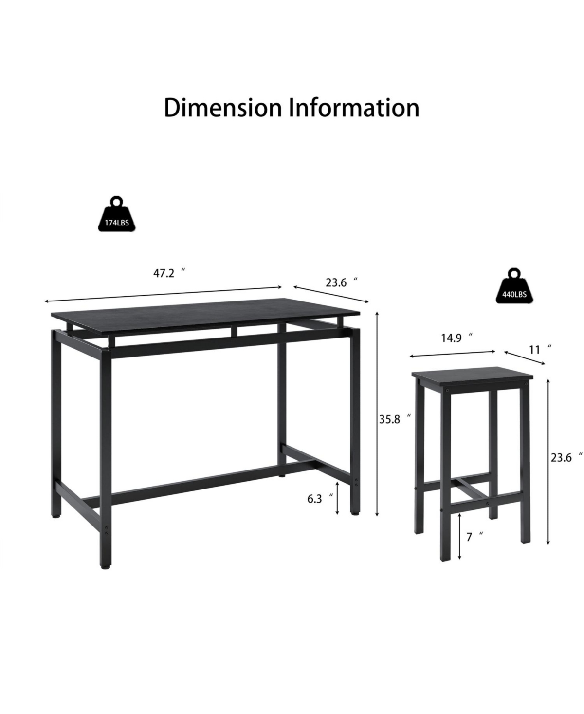 Streamdale Furniture Black Bar Table Set with 4 Stools