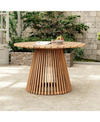 Acacia Wood Round Patio Dining Table - Light Teak