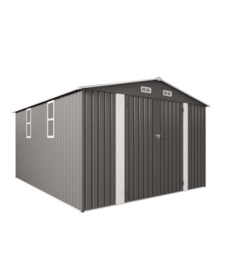 Streamdale 10x12FT Metal Garden Storage Shed, Double Door, Window, Waterproof - Grey