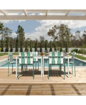 Striped Color Block Chairs - Waterproof, Metal Legs (White & Green)