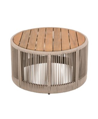 Streamdale Rattan Rope & Acacia Wood Coffee Table - Outdoor Patio Balcony