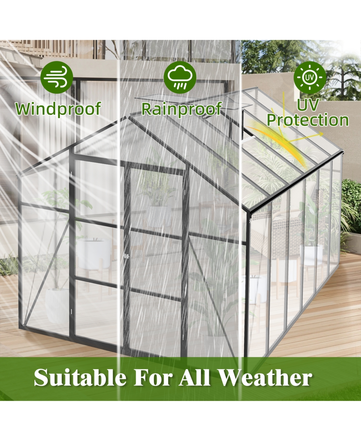 Streamdale Furniture Streamdale 8x12 Ft Polycarbonate Greenhouse, Heavy Duty Aluminum Frame