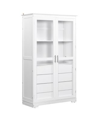  Kitchen Pantry Cabinet with Glass Doors & Drawers - White