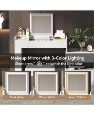 3-in-1 Vanity Desk- Flip-Top Mirror, LED, Adjustable Length