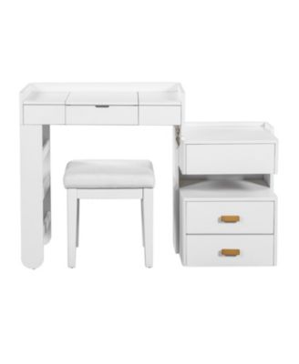 3-in-1 Vanity Desk- Flip-Top Mirror, LED, Adjustable Length