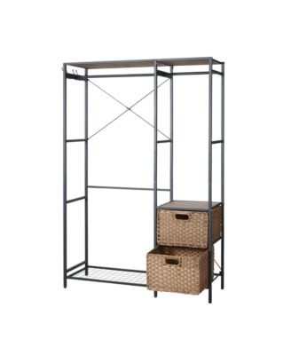 Acacia Wood Garment Rack w/ Shelves, Drawers & Hooks