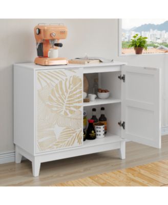 31.5" Vintage Carved Buffet Cabinet, 2 Doors, Adjustable Shelves