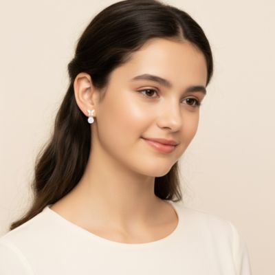 Rachel Glauber 14K Gold Plated With White Mother of Pearl Heart & Circular Drop Earrings