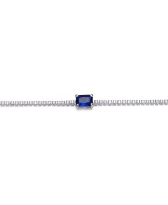 Sterling Silver White Gold Plated with Colored Cubic Zirconia Thin Chain Bracelet