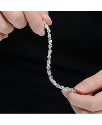 Sterling Silver White Gold Plated with Clear Cubic Zirconia Mosaic Pattern Statement Bracelet