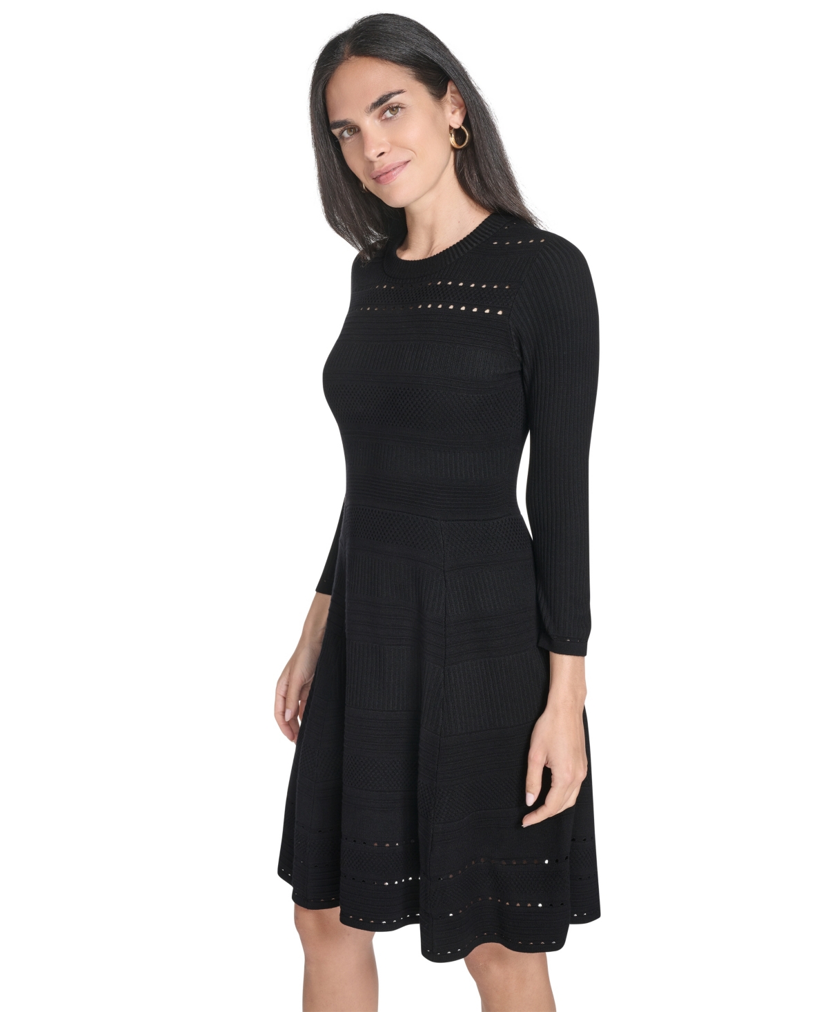 Jessica Howard Petite Textured Ottoman Fit And Flare Dress In Black