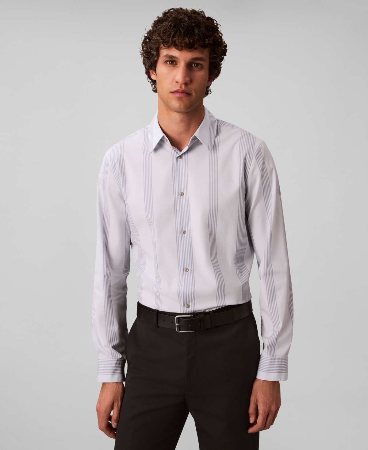 Calvin Klein Men's Yarn-dyed Stripe Supima Stretch Slim Shirt In Gray