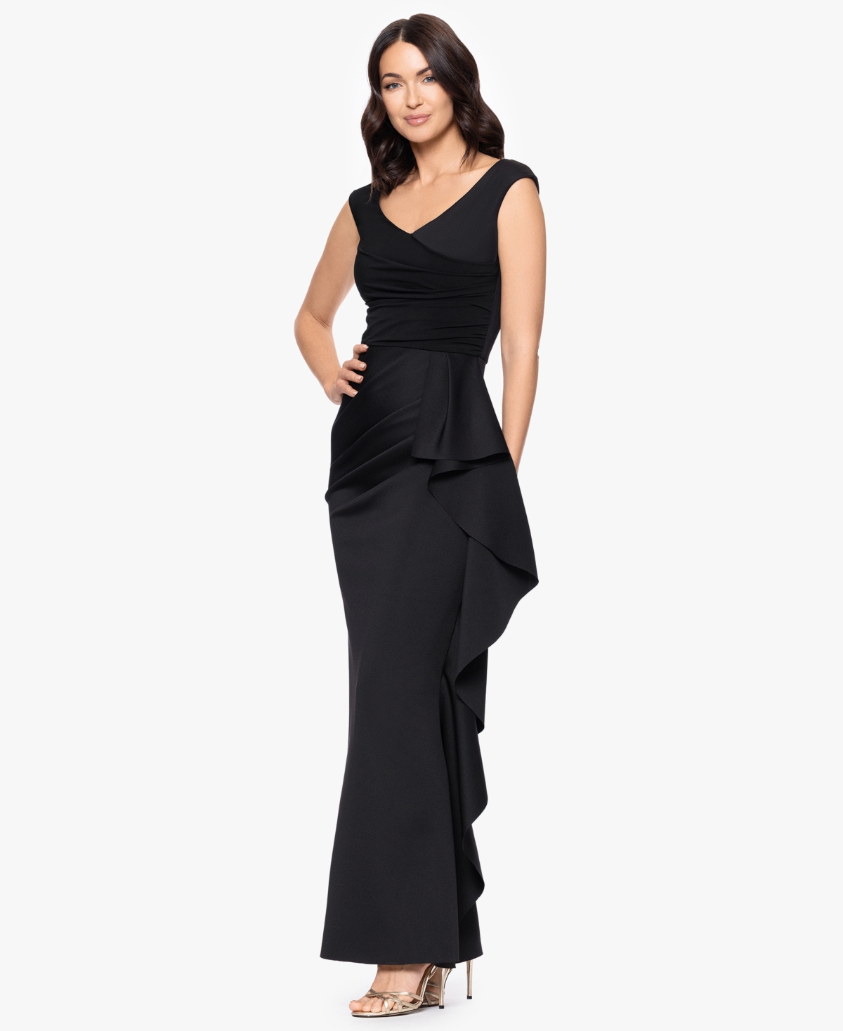 Betsy & Adam Petite Sleeveless Ruffle Detail Dress In Black