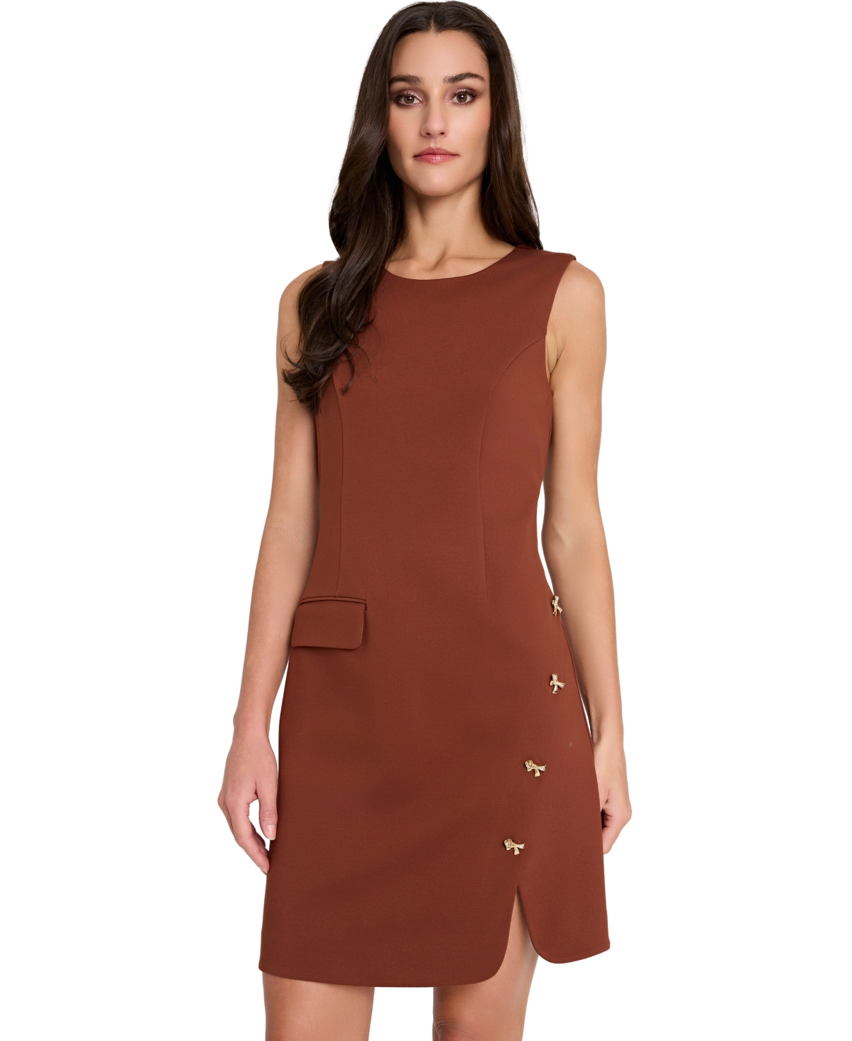 Tahari Asl Petite Sleeveless Dress In Brown